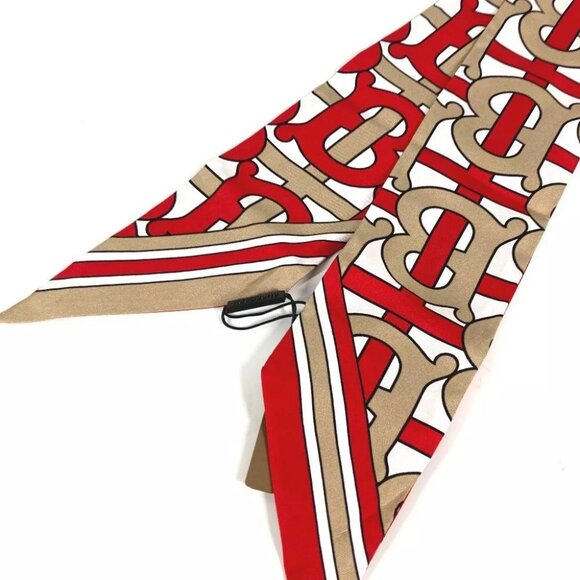 BURBERRY TB logo BandeauScarf Scarf silk Beige/Red Unused